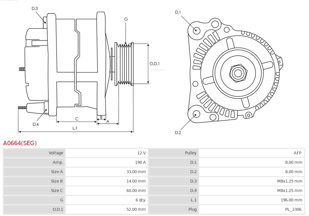 Alternator  Art. A0664SEG