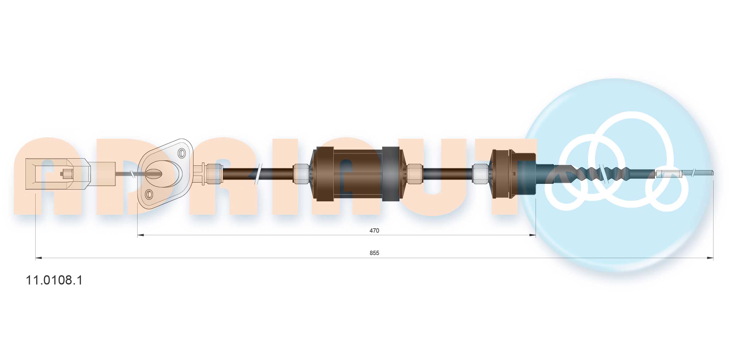 Cable Pull, clutch control (Above, front axle on both sides)  Art. 1101081