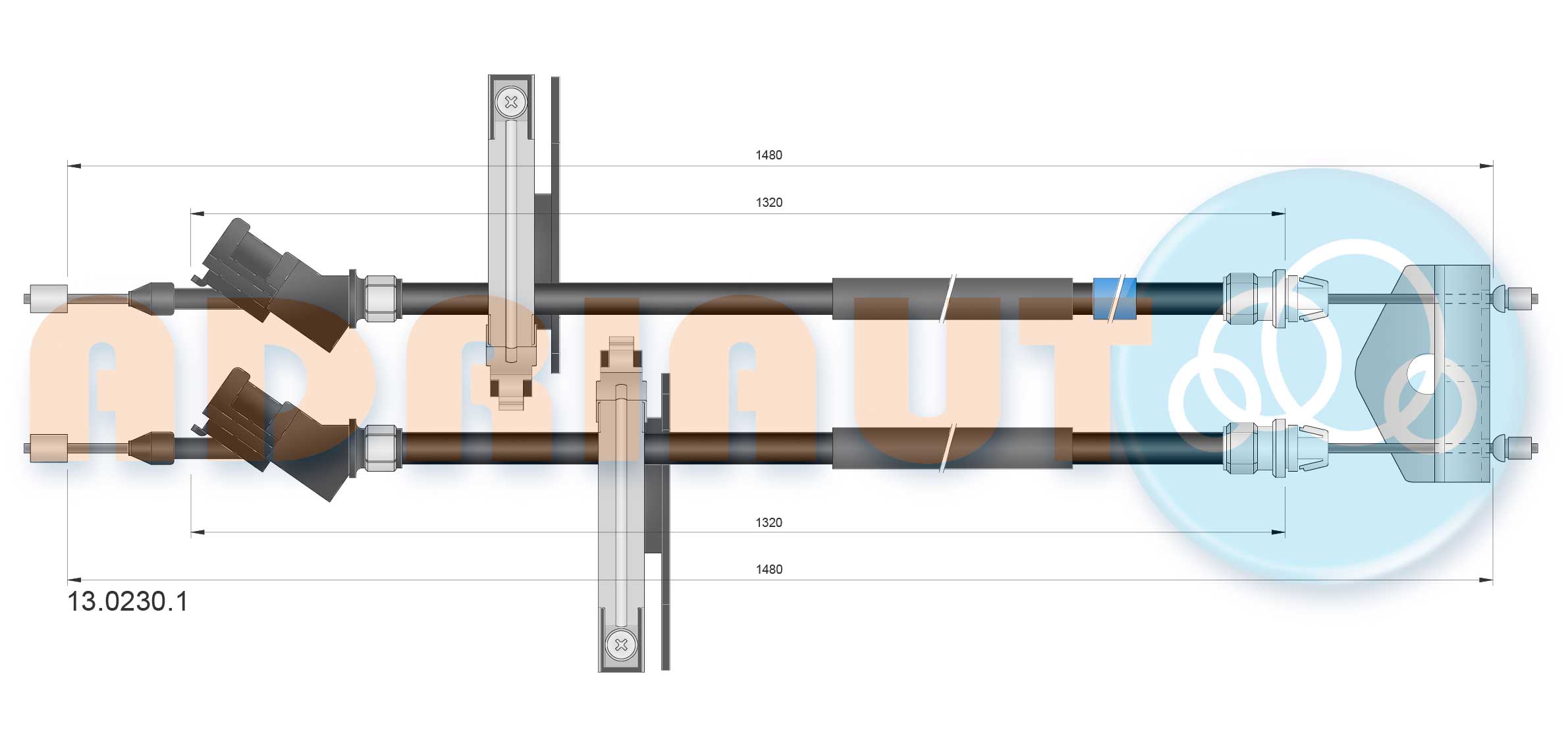 Cable Pull, parking brake (In the middle)  Art. 1302301