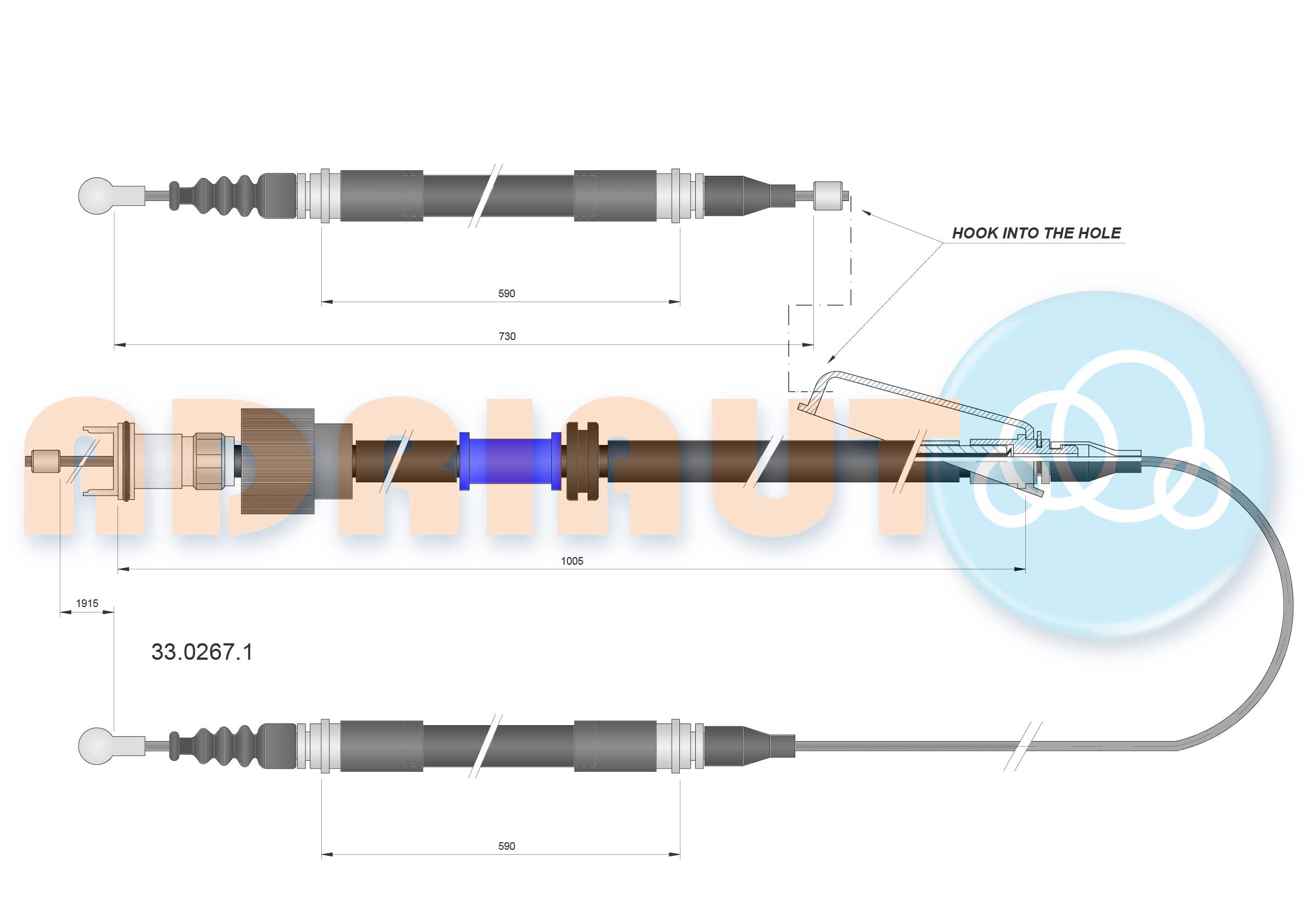 Cable Pull, parking brake (In the middle)  Art. 3302671